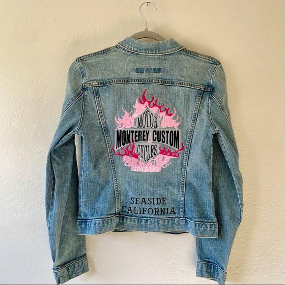 NWOT Gap Denim Jacket with Custom Motorcycle Embroidery - Picture 2 of 5